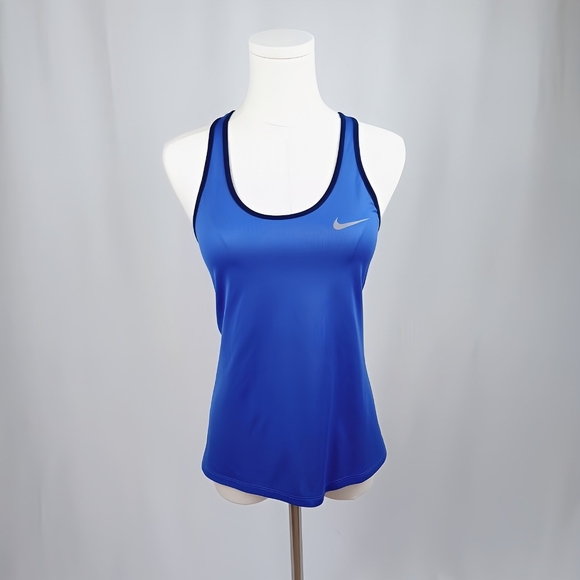 Nike Blue Dri-FIT Tank Top XS Racerback Moisture-Wicking Circle Graphic Two-Tone - Picture 1 of 6